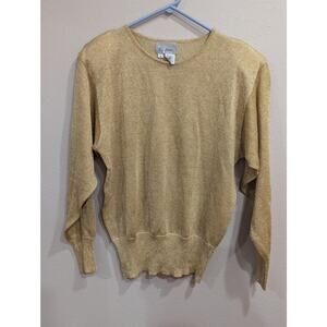 Vintage women's gold metallic knit sweater w/shoulder pads by Sia Bellini size M